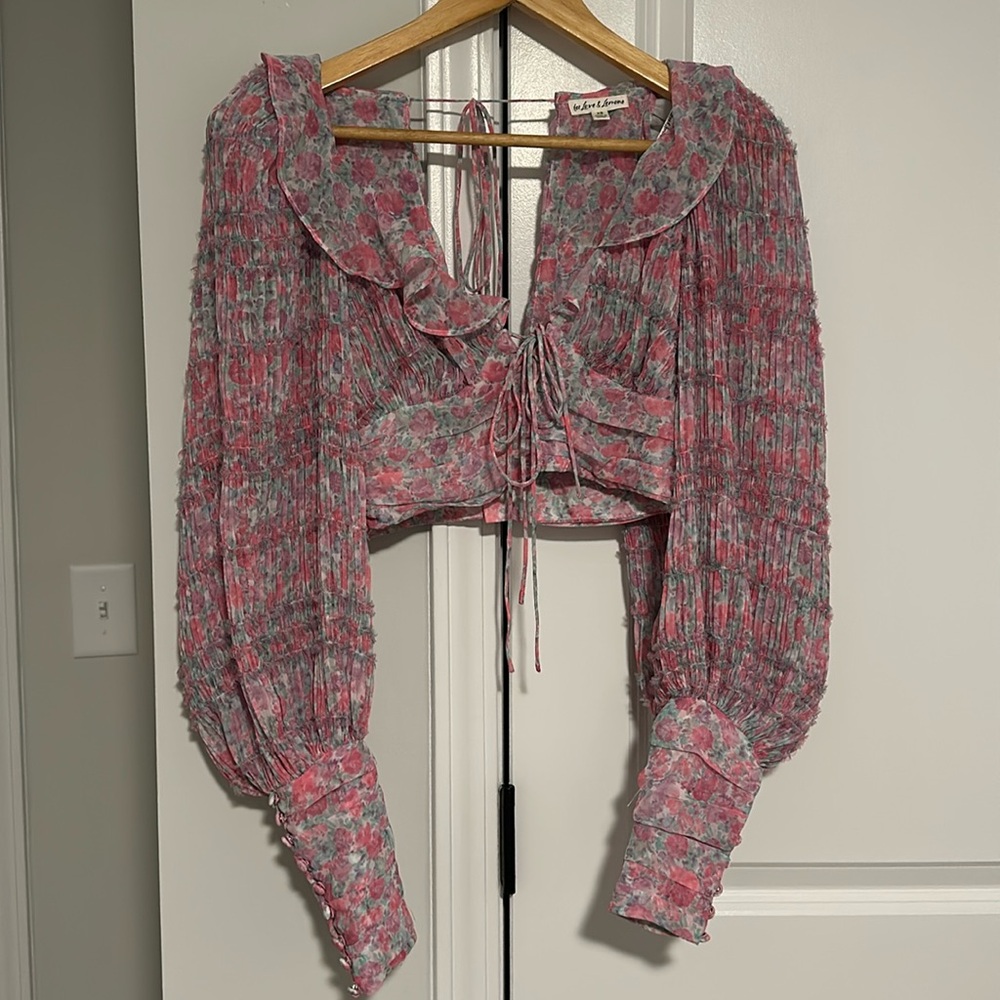 For Love & Lemons Saylor Blouse Crop Top in Garden Floral Chiffon Size XS